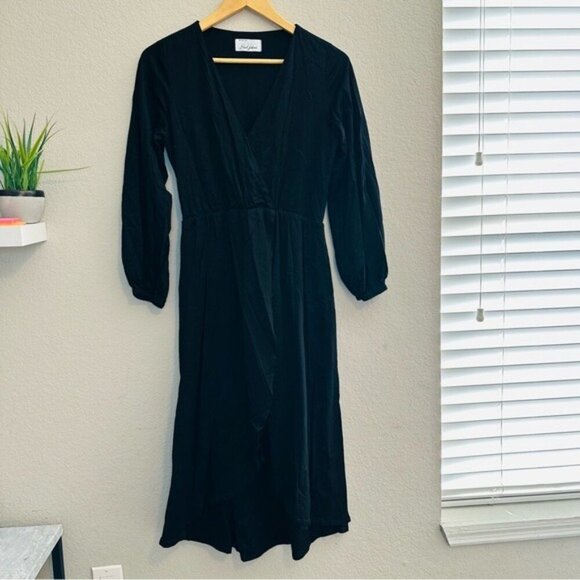 Back Label Wellness Wear Ballet Dress Long Sleeves Egyptian Cotton Midnight Sz S - Picture 3 of 11